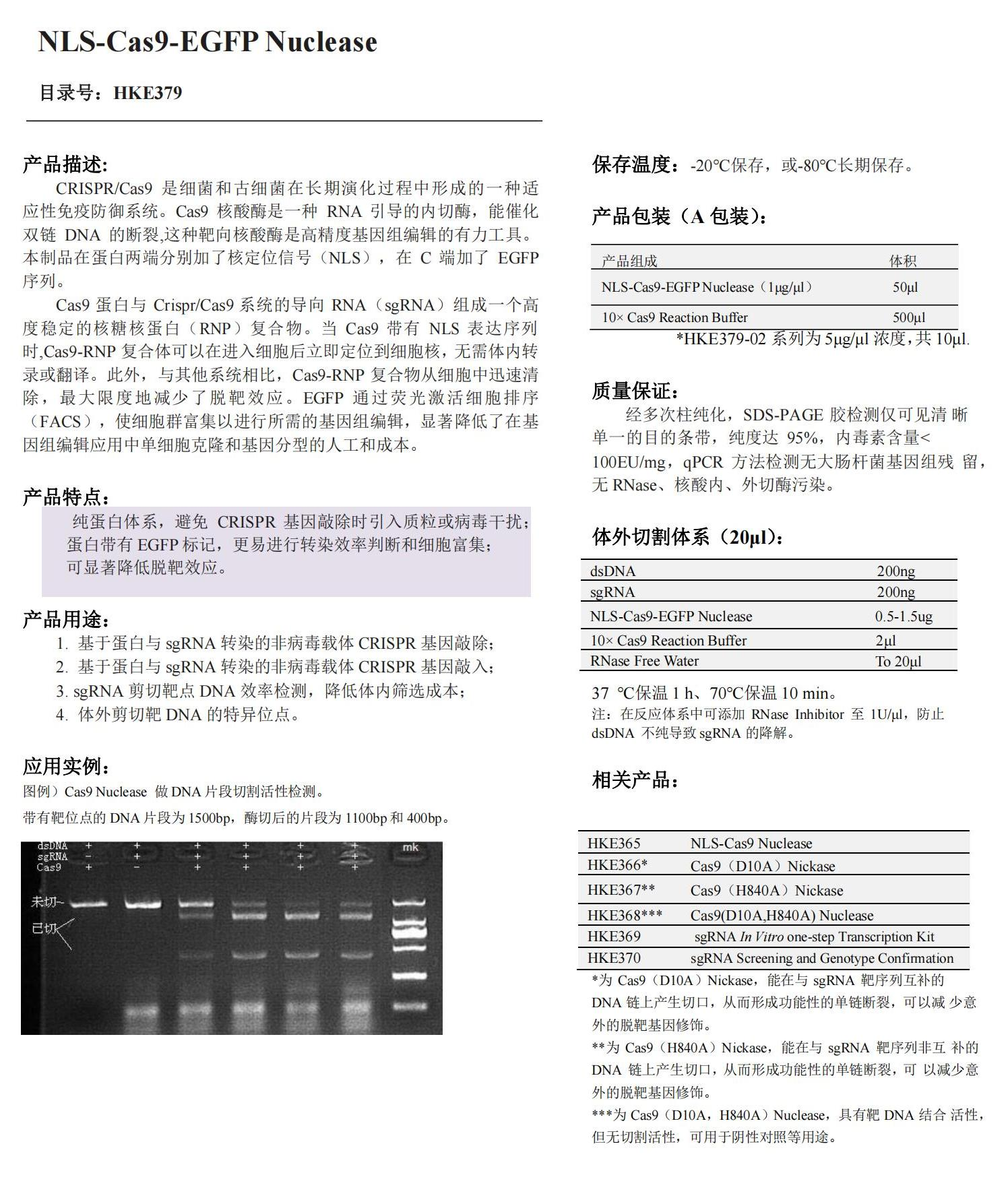 HKE379-01A NLS-Cas9-EGFP Nuclease（核酸酶）